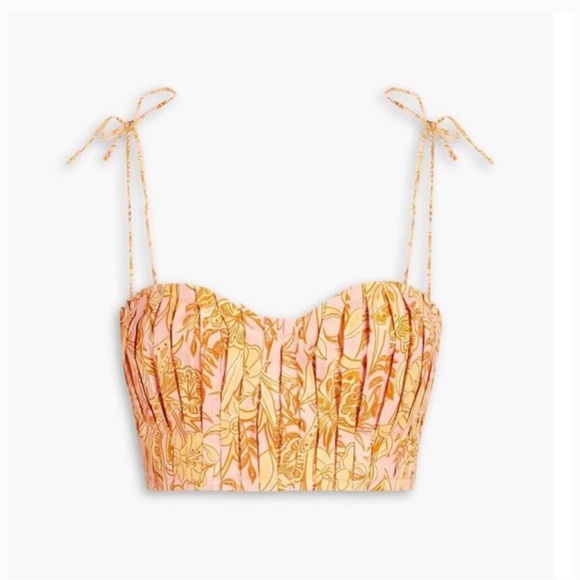 Agua by Agua Bendita Tops - AGUA BY AGUA BENDITA Moringa pleated floral-print cotton bra top